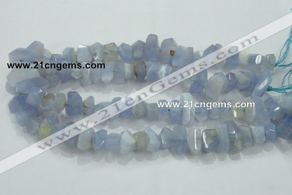 CNG368 15.5 inches 10*20mm faceted nuggets blue chalcedony beads