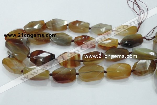 CNG490 15 inches 18*32mm twisted & faceted nuggets agate beads