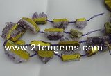 CNG5209 15.5 inches 15*20mm - 12*40mm freeform plated druzy amethyst beads