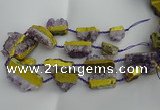 CNG5209 15.5 inches 15*20mm - 12*40mm freeform plated druzy amethyst beads