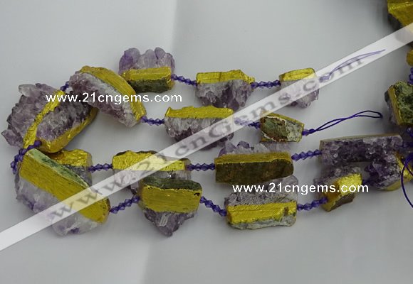 CNG5209 15.5 inches 15*20mm - 12*40mm freeform plated druzy amethyst beads