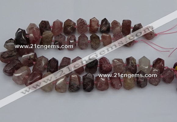 CNG5274 12*16mm - 15*20mm faceted nuggets strawberry quartz beads