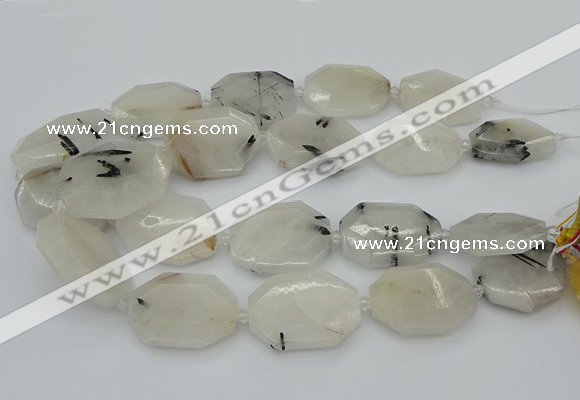 CNG5376 20*30mm - 35*45mm faceted freeform black rutilated quartz beads