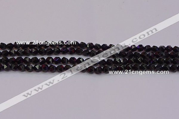 CNG5501 15.5 inches 6mm faceted nuggets black agate beads