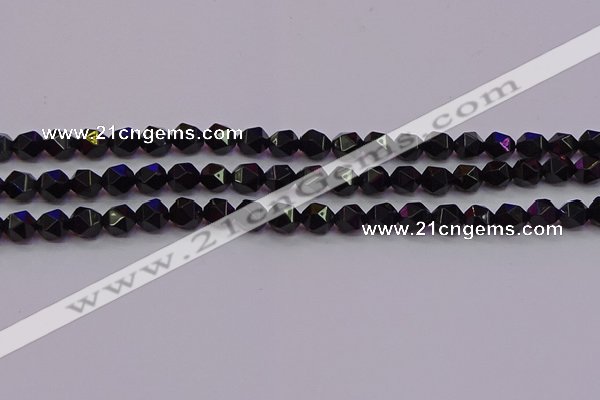 CNG5502 15.5 inches 8mm faceted nuggets black agate beads