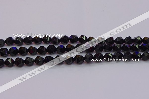 CNG5503 15.5 inches 10mm faceted nuggets black agate beads