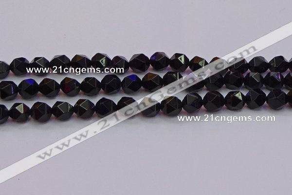 CNG5504 15.5 inches 12mm faceted nuggets black agate beads