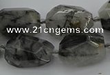 CNG5695 12*16mm - 15*25mm faceted nuggets black rutilated quartz beads