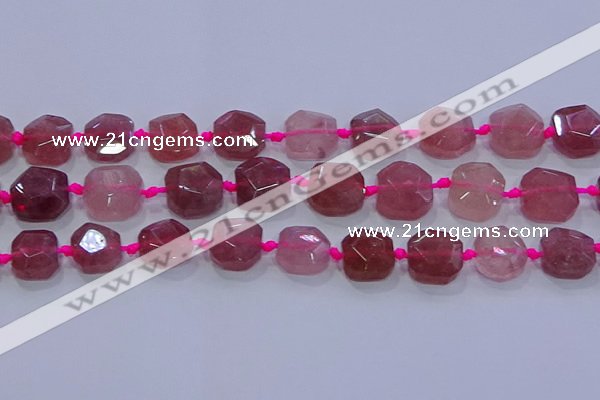 CNG5818 10*12mm - 10*14mm faceted freeform strawberry quartz beads