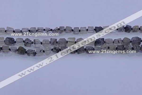 CNG5905 4*6mm - 6*10mm nuggets rough black rutilated quartz beads