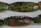 CNG596 13*35mm - 14*38mm faceted rice unakite nugget beads