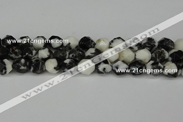 CNG6056 15.5 inches 12mm faceted nuggets black & white jasper beads