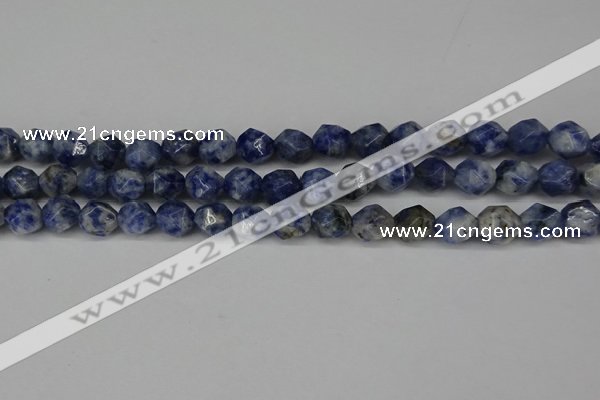 CNG6103 15.5 inches 8mm faceted nuggets blue spot stone beads