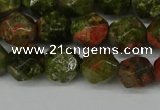 CNG6105 15.5 inches 8mm faceted nuggets unakite gemstone beads