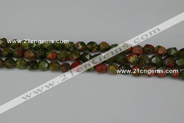 CNG6105 15.5 inches 8mm faceted nuggets unakite gemstone beads