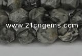 CNG6127 15.5 inches 8mm faceted nuggets grey picture jasper beads