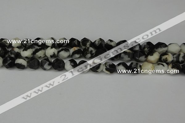 CNG6128 15.5 inches 8mm faceted nuggets black & white jasper beads