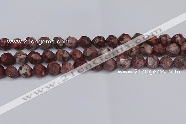CNG6200 15.5 inches 10mm faceted nuggets red artistic jasper beads
