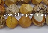 CNG6201 15.5 inches 10mm faceted nuggets picture jasper beads