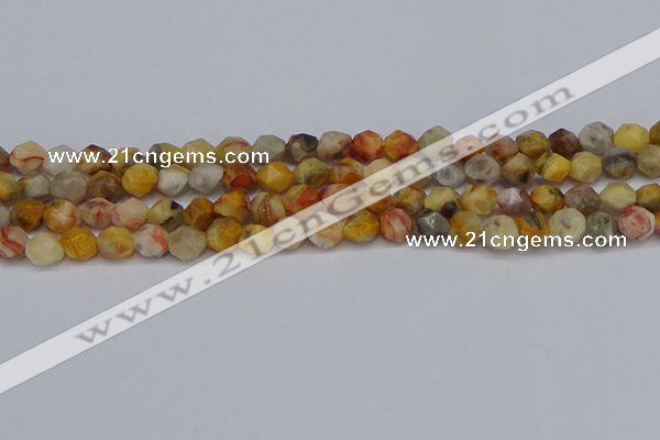 CNG6222 15.5 inches 6mm faceted nuggets yellow crazy lace agate beads