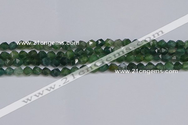 CNG6225 15.5 inches 6mm faceted nuggets moss agate beads