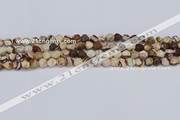 CNG6245 15.5 inches 6mm faceted nuggets zebra jasper beads