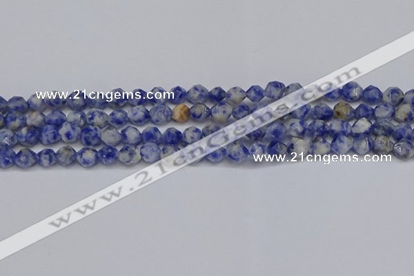 CNG6250 15.5 inches 6mm faceted nuggets blue spot stone beads