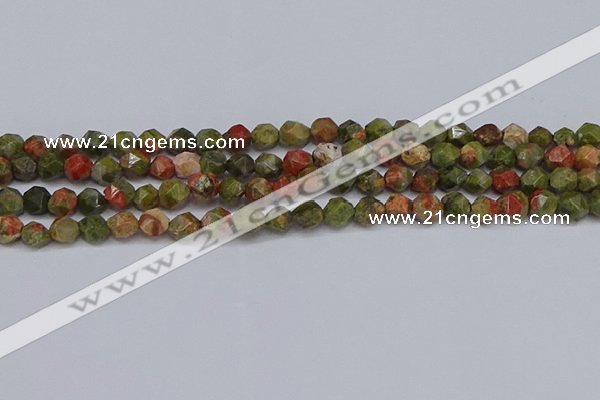 CNG6254 15.5 inches 6mm faceted nuggets unakite beads wholesale