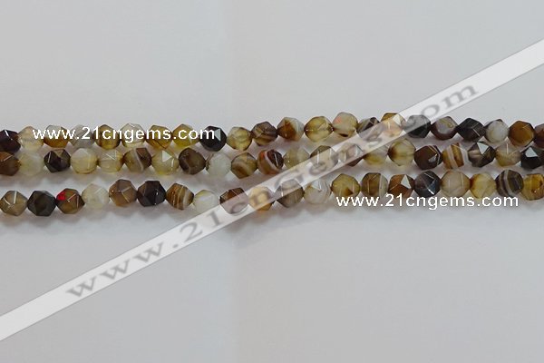 CNG6516 15.5 inches 6mm faceted nuggets line agate beads