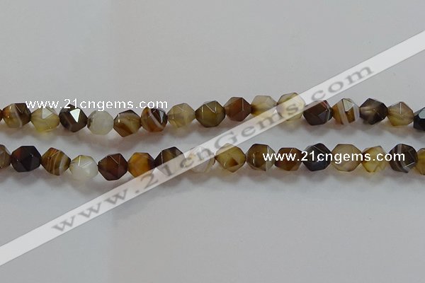 CNG6518 15.5 inches 10mm faceted nuggets line agate beads