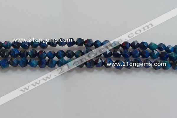 CNG6538 15.5 inches 6mm faceted nuggets blue tiger eye beads