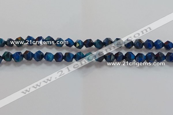 CNG6539 15.5 inches 8mm faceted nuggets blue tiger eye beads