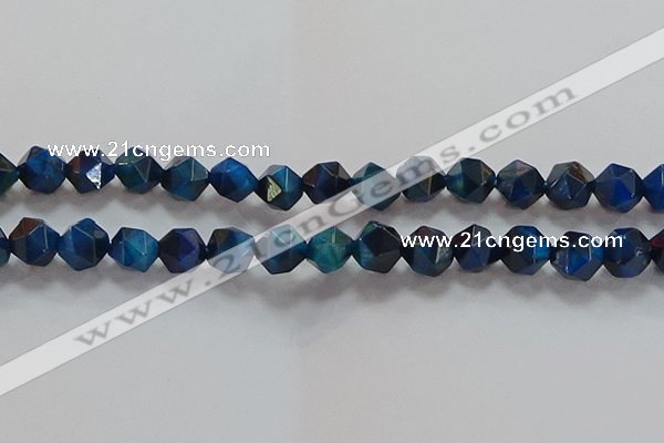 CNG6541 15.5 inches 12mm faceted nuggets blue tiger eye beads