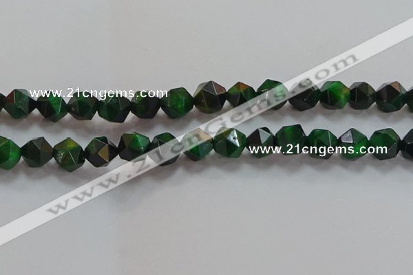 CNG6549 15.5 inches 12mm faceted nuggets green tiger eye beads