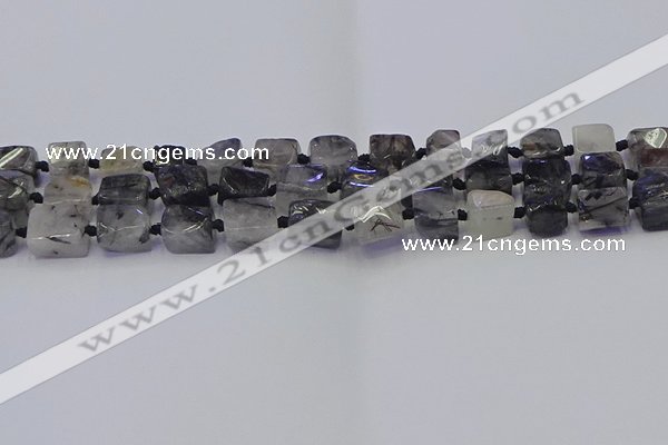 CNG6821 15.5 inches 5*8mm - 8*12mm nuggets black rutilated quartz beads