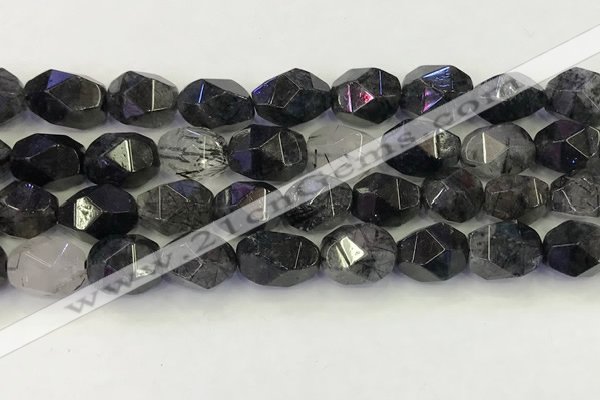 CNG6958 12*16mm - 13*18mm faceted nuggets black rutilated quartz beads