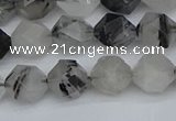 CNG7246 15.5 inches 8mm faceted nuggets black rutilated quartz beads