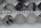 CNG7247 15.5 inches 10mm faceted nuggets black rutilated quartz beads