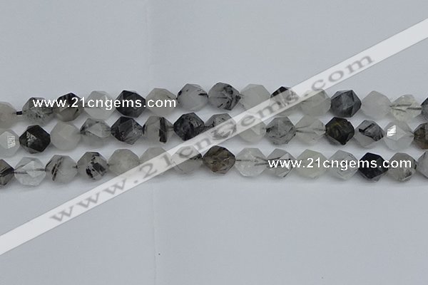 CNG7247 15.5 inches 10mm faceted nuggets black rutilated quartz beads