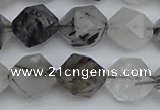 CNG7248 15.5 inches 12mm faceted nuggets black rutilated quartz beads