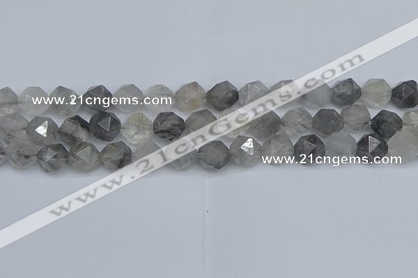 CNG7252 15.5 inches 10mm faceted nuggets cloudy quartz beads