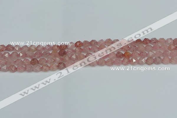 CNG7255 15.5 inches 6mm faceted nuggets strawberry quartz beads