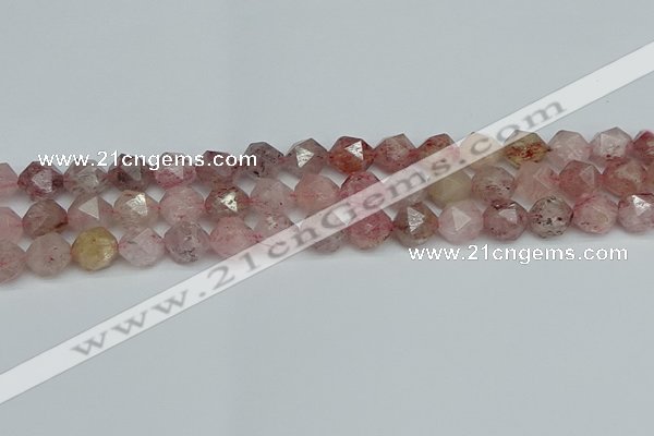 CNG7257 15.5 inches 10mm faceted nuggets strawberry quartz beads