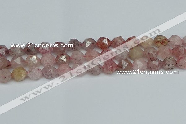 CNG7258 15.5 inches 12mm faceted nuggets strawberry quartz beads