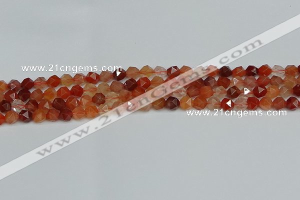 CNG7280 15.5 inches 6mm faceted nuggets red rabbit hair quartz beads