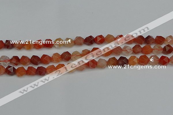 CNG7281 15.5 inches 8mm faceted nuggets red rabbit hair quartz beads