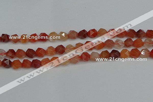 CNG7282 15.5 inches 10mm faceted nuggets red rabbit hair quartz beads