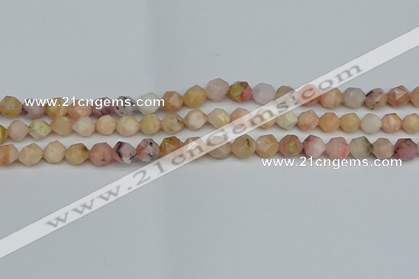 CNG7300 15.5 inches 6mm faceted nuggets pink opal gemstone beads