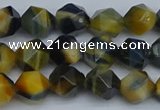 CNG7311 15.5 inches 8mm faceted nuggets golden & blue tiger eye beads