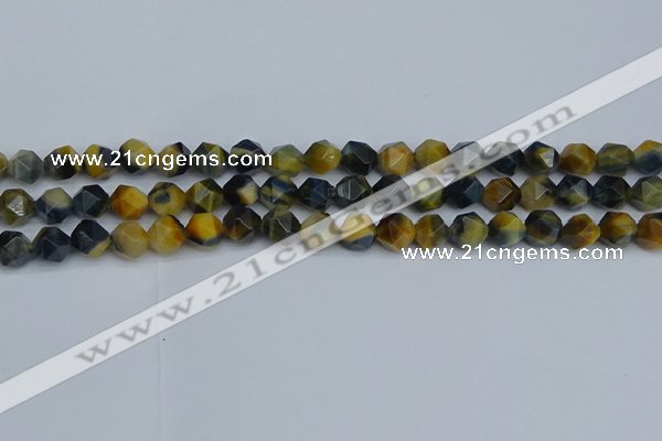 CNG7311 15.5 inches 8mm faceted nuggets golden & blue tiger eye beads